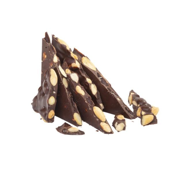 Smooth Dark Chocolate Slab delicately mixed with roasted almonds, handcrafted from premium sustainably-sourced cocoa.