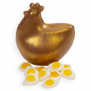 A delicious handmade chocolate hen filled with scrumptious fried egg gummies. Perfect for easter chocolate or as a cute birthday gift. Delivery available nationwide from our online sweetshop