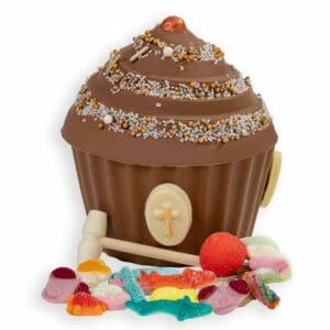 Our Confirmation Chocolate Bash Cake is the finest handmade chocolate product, filled with pick and mix sweets. It has been religiosly themed to celebrate Confirmations. The perfect gift idea for this season. Delivery available nationwide from our online sweetshop.