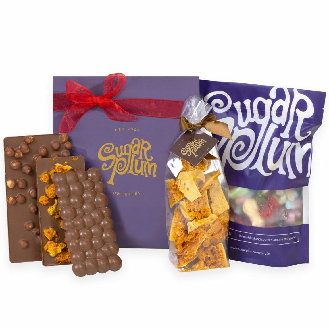 Elegant Classic Gift Hamper with a selection of homemade chocolate treats, wrapped with a ribbon, showcasing a variety of chocolates curated by Master Chocolatiers