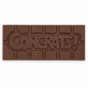 A Small chocolate bar, with 'congrats!' molded into the design. This small bar is the perfect way to congratulate someone. Delivery available nationwide from our online sweetshop.
