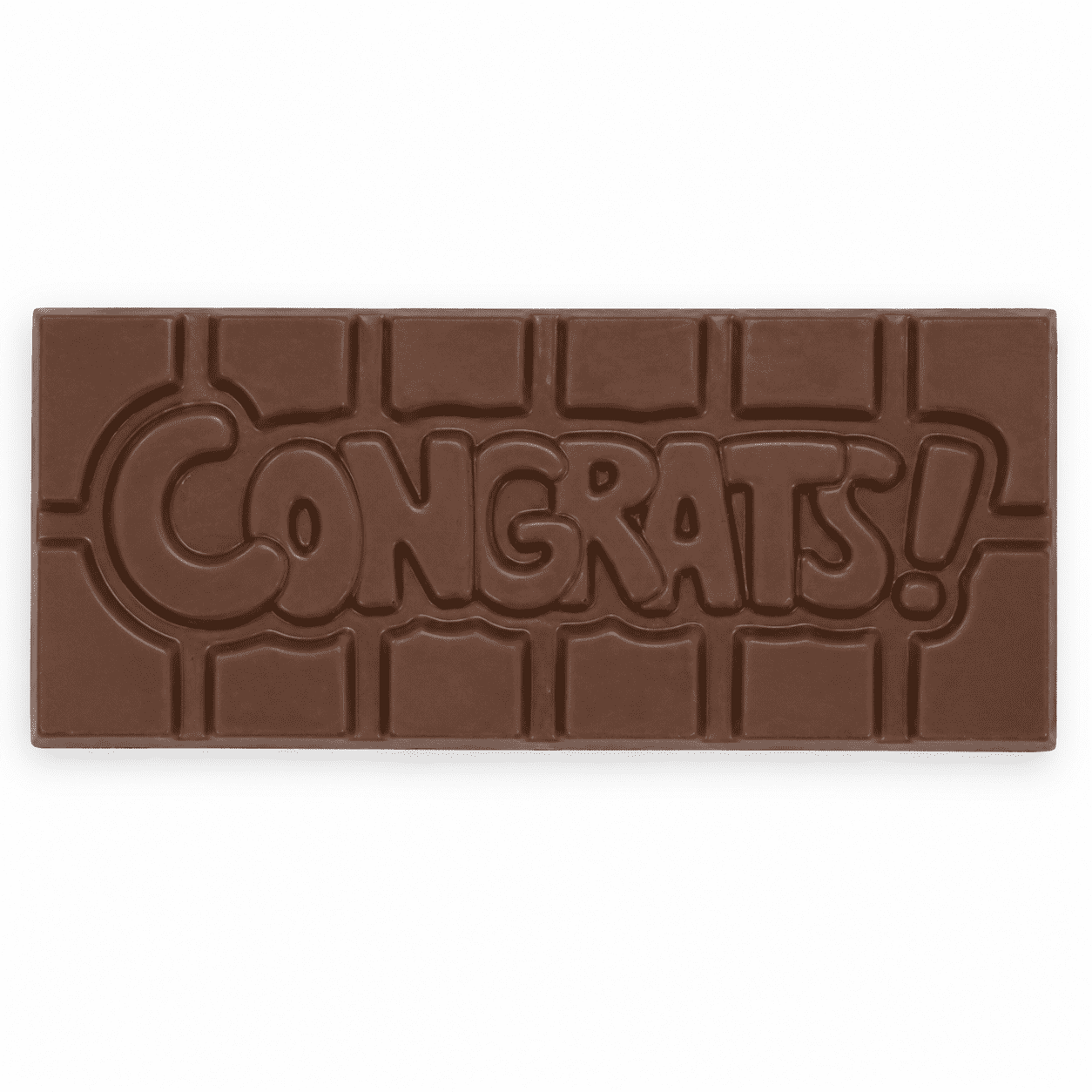 A Small chocolate bar, with 'congrats!' molded into the design. This small bar is the perfect way to congratulate someone. Delivery available nationwide from our online sweetshop.