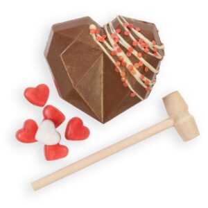 Our mini chocolate bash heart, the perfect gift for Mother's Day. This handmade chocolate masterpiece is full of delicious little jelly hearts. Delivery available nationwide from our online sweetshop.