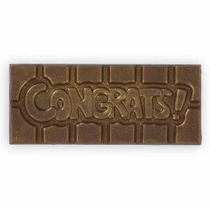A Small chocolate bar, with 'congrats!' molded into the design. This small bar is the perfect way to congratulate someone. Delivery available nationwide from our online sweetshop.