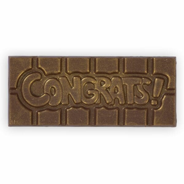 A Small chocolate bar, with 'congrats!' molded into the design. This small bar is the perfect way to congratulate someone. Delivery available nationwide from our online sweetshop.