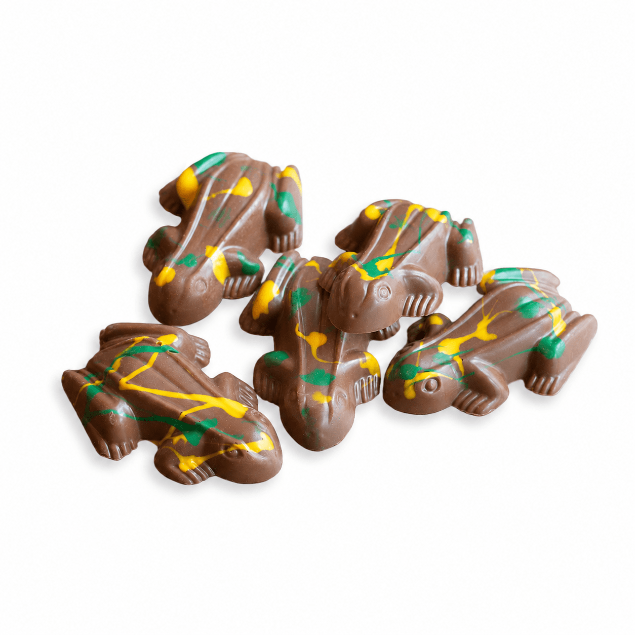 Dubai Frogs filled with pistachio cream, tahini and crispy kataifi pastry in smooth milk chocolate from Sugar Plum Sweetery
