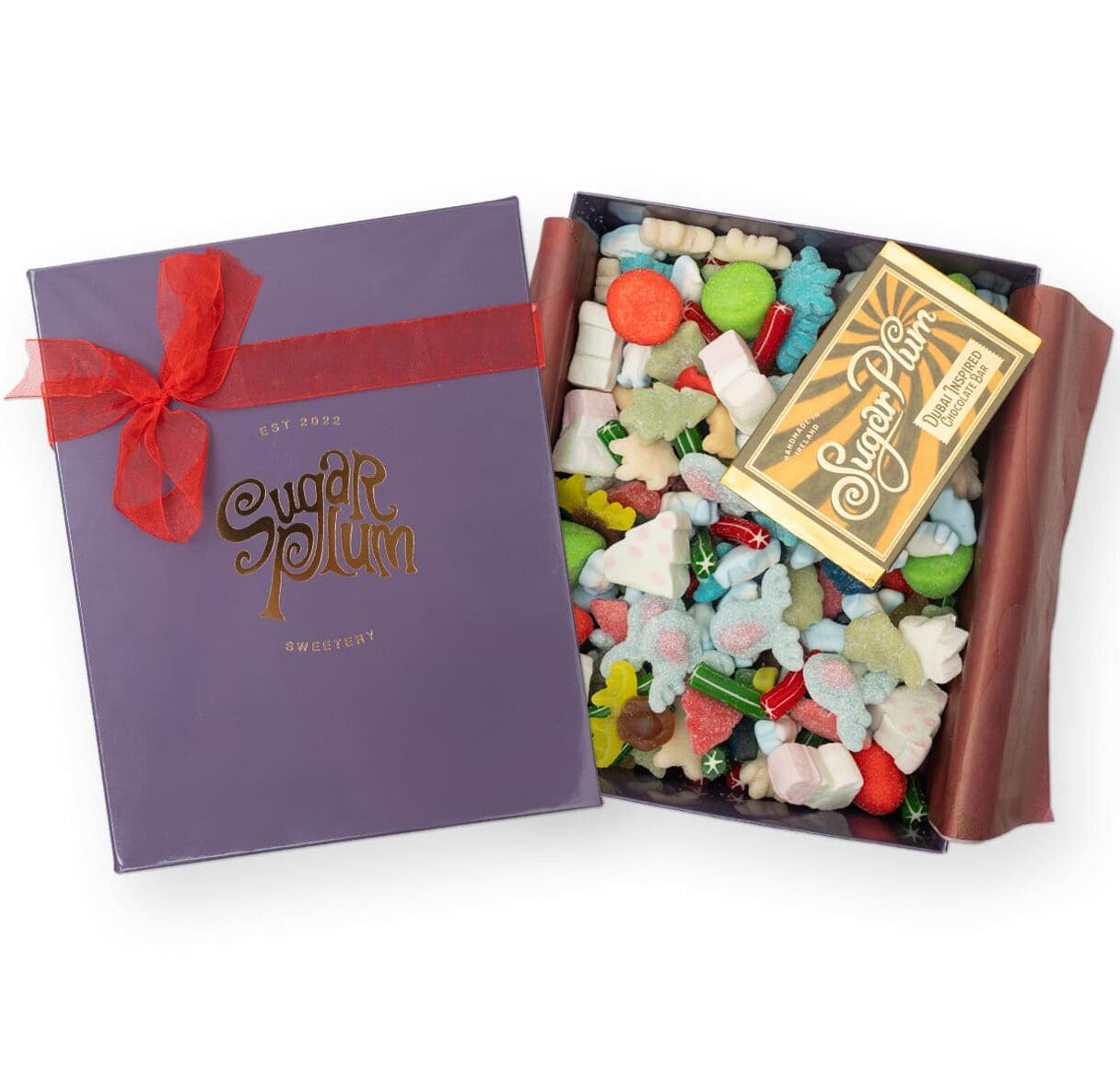 The Sugar Plum Sweet Box Dubai, the perfect Christmas gift. From the creators of the viral Chocolate Dubai Bar. Delivery available nationwide.