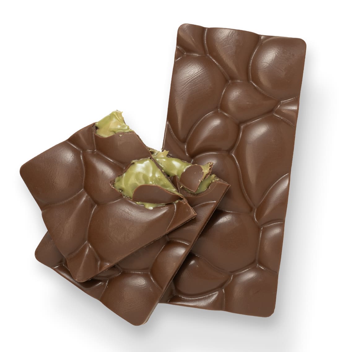 Pistachio Cream Chocolate Bar with creamy pistachio filling and milk chocolate from Sugar Plum Sweetery