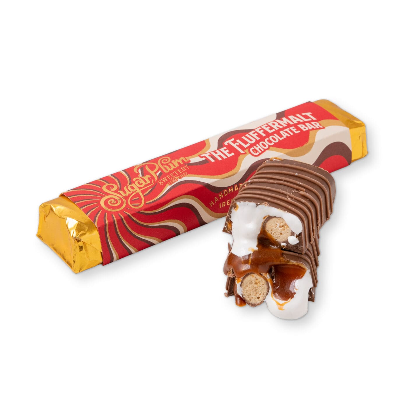 The Fluffermalt milk chocolate bar with marshmallow, malt balls and caramel