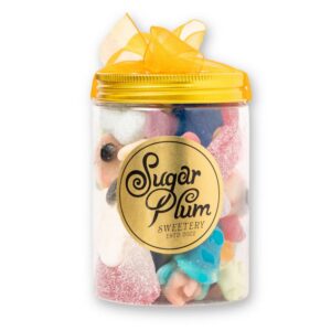 Halloween-themed sweets tub filled with colourful spooky sweets from Sugar Plum Sweetery